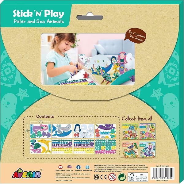 Joc creativ Stick 'N' Play cu scene 3D si stickere repozitionabile: Animale polare si marine