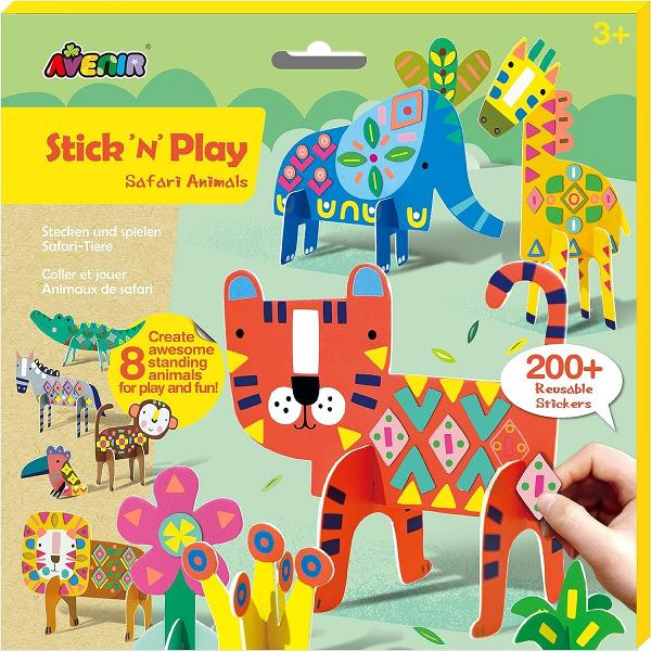 Joc creativ Stick 'N' Play cu scene 3D si stickere repozitionabile: Animale safari