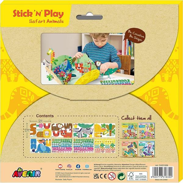 Joc creativ Stick 'N' Play cu scene 3D si stickere repozitionabile: Animale safari