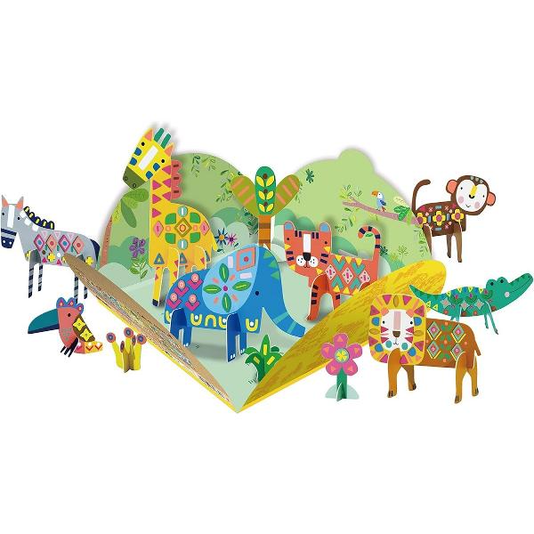 Joc creativ Stick 'N' Play cu scene 3D si stickere repozitionabile: Animale safari