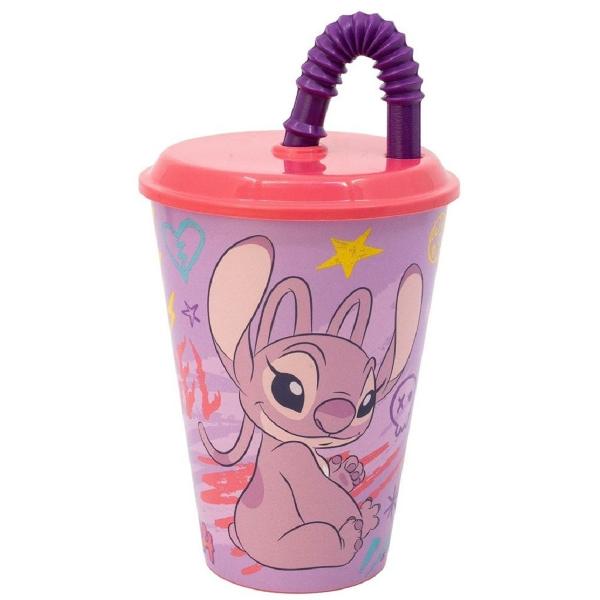 Pahar cu pai flexibil. Stitch Angel