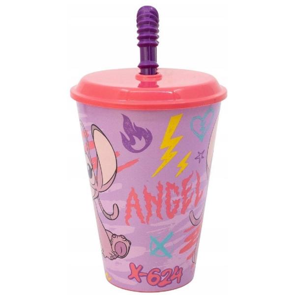 Pahar cu pai flexibil. Stitch Angel