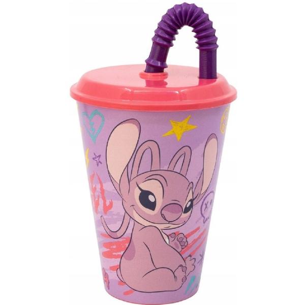 Pahar cu pai flexibil. Stitch Angel