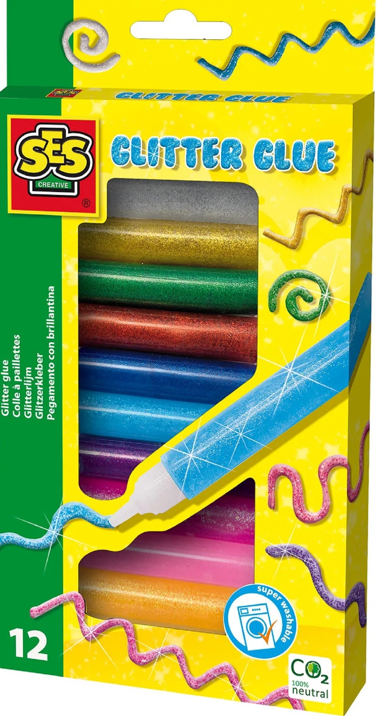 Imaginea produsului 'Lipici colorat cu sclipici, lavabil, 12 tuburi'
