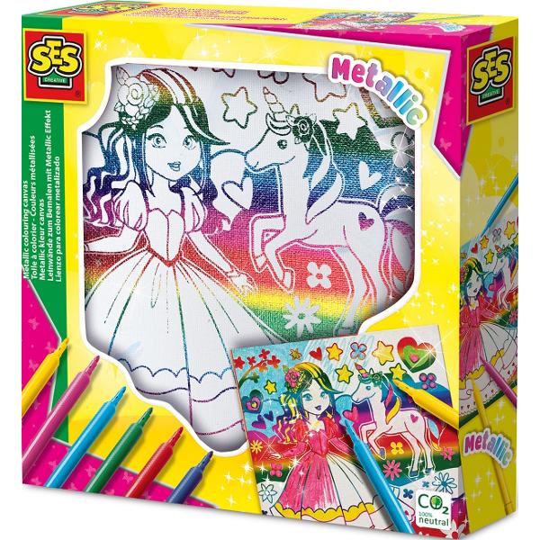 Coloreaza pe panza: Printesa si unicorn cu efect metalic