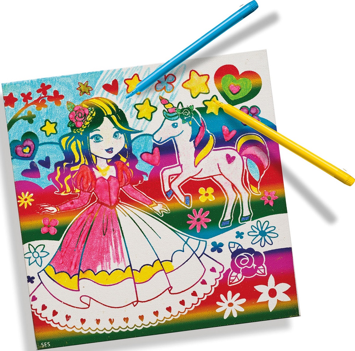 Imaginea produsului 'Colorează pe pânză: Prințesă și unicorn cu efect metalic'