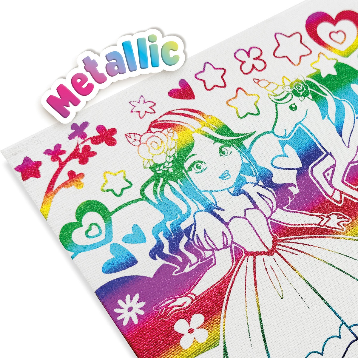 Imaginea produsului 'Colorează pe pânză: Prințesă și unicorn cu efect metalic'