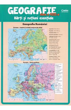 Coperta cărții 'Geografie - Clasa 8 - Hărți și noțiuni esențiale - Octavian Mândruț'