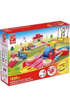 Imaginea produsului 'Jucărie din lemn: Șină de tren curcubeu cu puzzle'