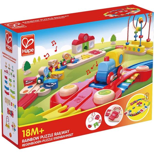 Jucarie din lemn: Sina de tren curcubeu cu puzzle
