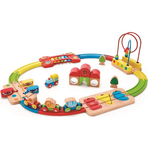 Jucarie din lemn: Sina de tren curcubeu cu puzzle