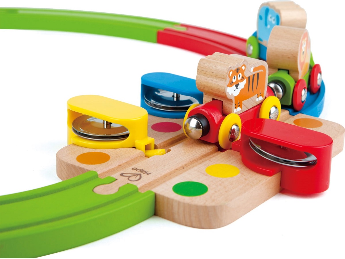 Imaginea produsului 'Jucărie din lemn: Șină de tren curcubeu cu puzzle'
