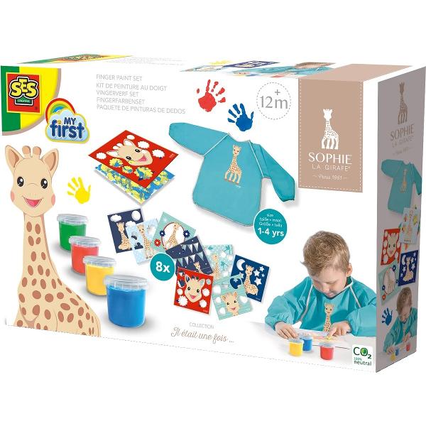 Set acuarele pentru degetele cu planse si sort. Girafa Sophie