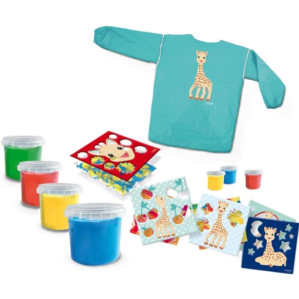 Set acuarele pentru degetele cu planse si sort. Girafa Sophie