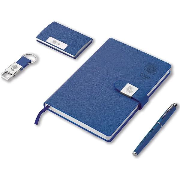 Set scriere: agenda A5, pix, rezerva, port-card si breloc. Albastru