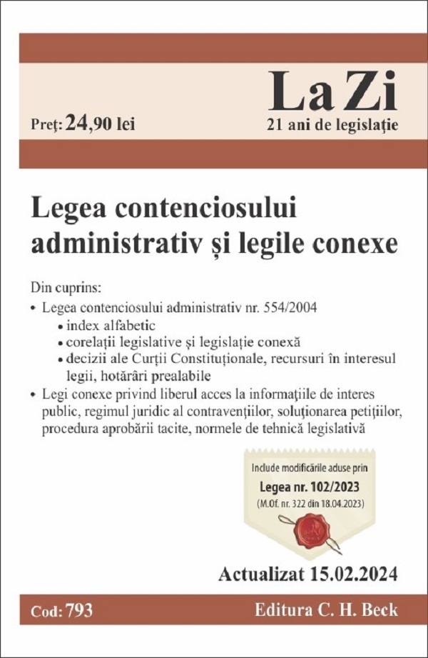 Coperta cărții 'Legea contenciosului administrativ și legile conexe Act. 1 septembrie 2026 - Diana Tămăga'