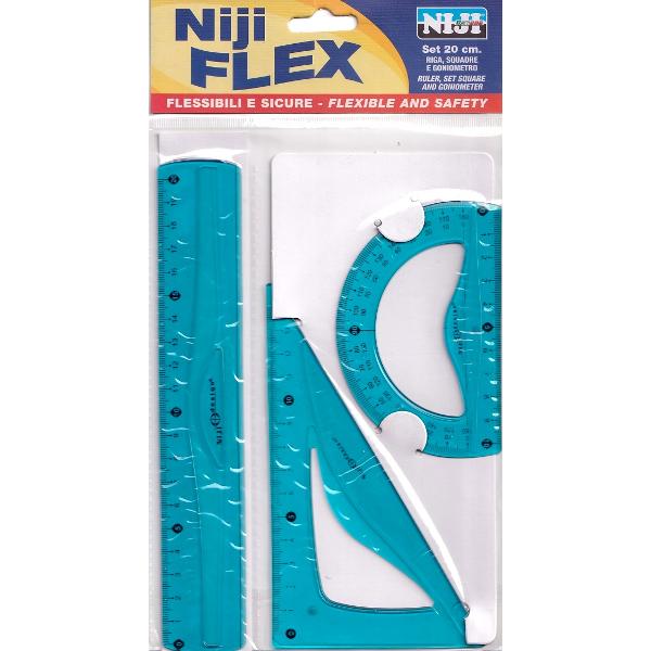 Set geometrie flexibil cu rigla 20 cm. Albastru 