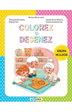 Coperta cărții 'Colorez și desenez - Grupa mijlocie - Ramona Maria Leach, Gheorghița Dorobanțu, Mihaela Faur, Claudia Mirela Tălmaciu,'