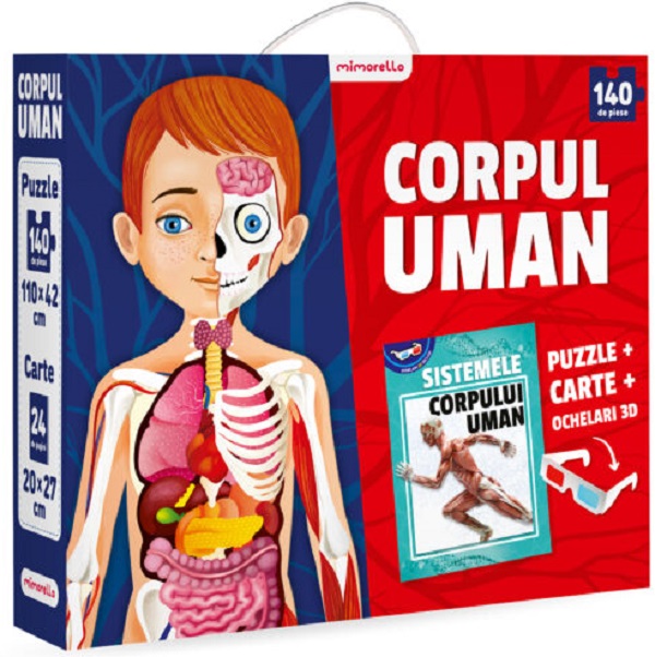 Imaginea produsului 'Corpul uman: Puzzle 140 piese + carte + ochelari 3D'