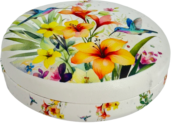 Imaginea produsului 'Cutie de bijuterii rotundă. Flori și colibri'