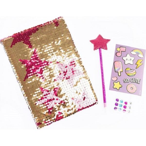 Jurnal secret cu paiete și pix: Girabrilla fashion. Magenta Stars