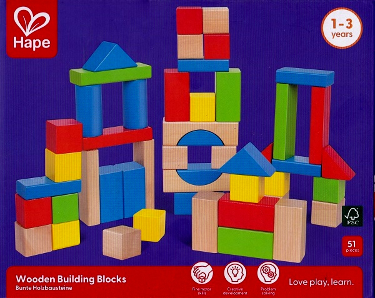 Imaginea produsului 'Cuburi din lemn de construit colorate (50 piese)'