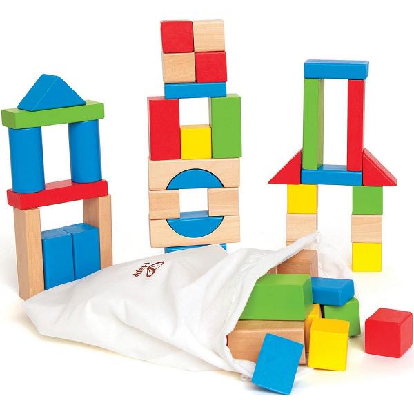 Cuburi din lemn de construit colorate (50 piese)