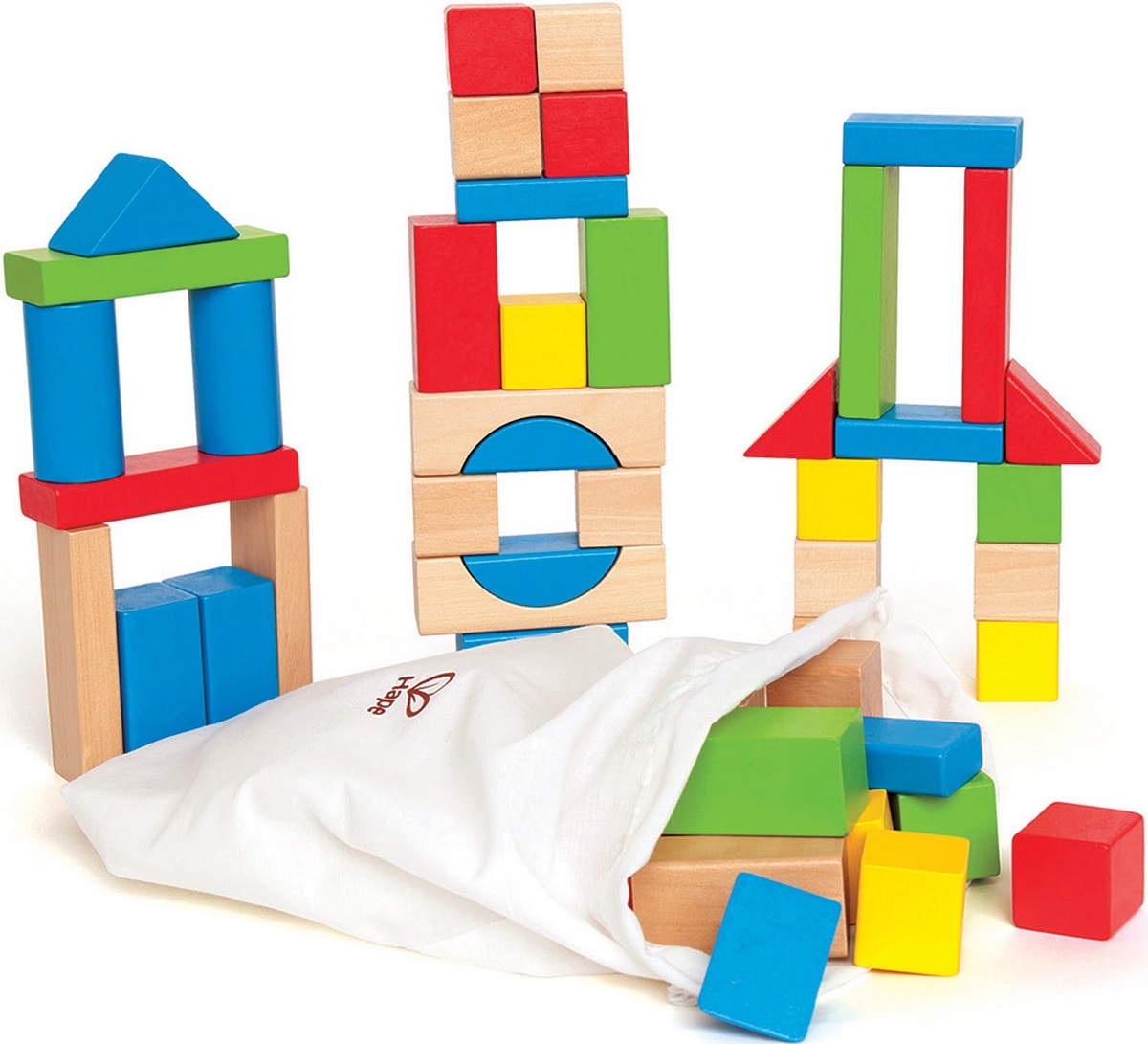 Imaginea produsului 'Cuburi din lemn de construit colorate (50 piese)'