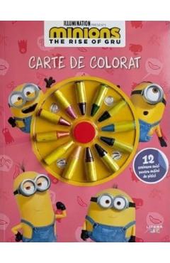 Coperta cărții 'Minions: The Rise of Gru. Carte de colorat. 12 creioane mici pentru mâini de pitici'