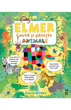 Coperta cărții 'Elmer caută și găsește animale - David McKee'