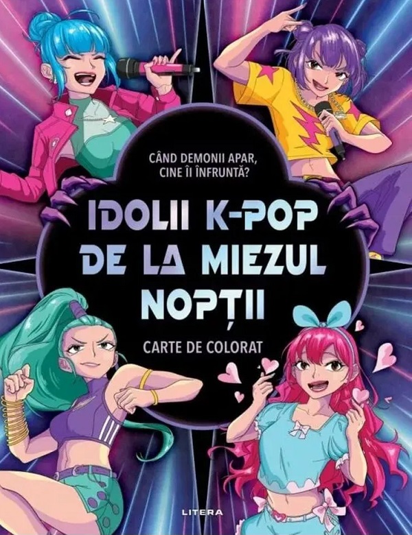 Coperta cărții 'Idolii K-pop de la miezul nopții. Carte de colorat - Amanda Harrison'