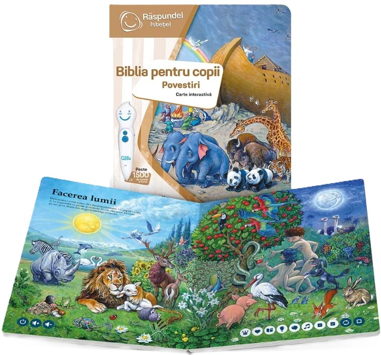 Coperta cărții 'Carte interactivă: Răspundel Istețel. Biblia pentru copii. Povestiri'