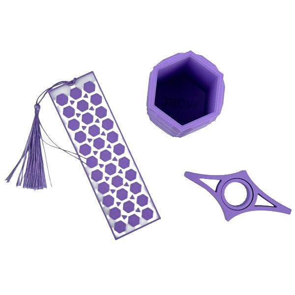 Set cadou: Suport creioane, semn de carte si book page holder. Mov