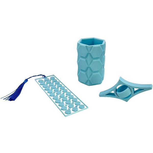 Set cadou: Suport creioane, semn de carte si book page holder. Turcoaz