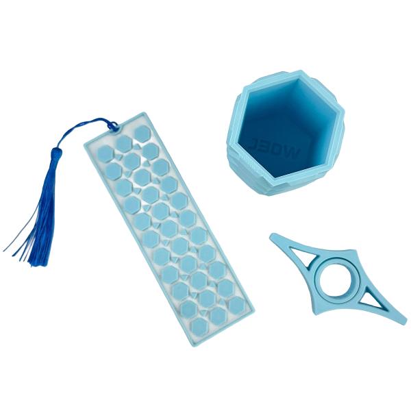 Set cadou: Suport creioane, semn de carte si book page holder. Turcoaz