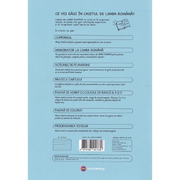 Caiet de limba romana cu memorator A4 40 file. Clasele 5-8
