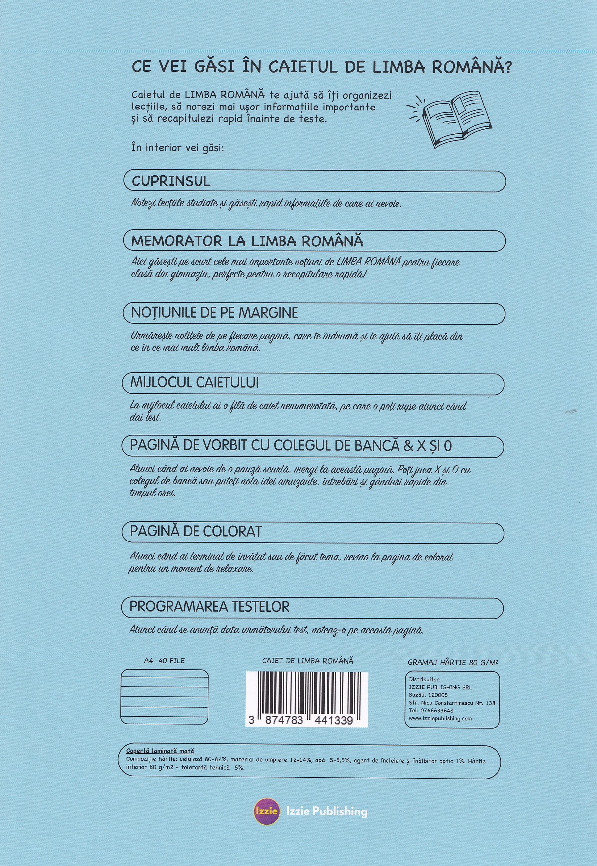 Imaginea produsului 'Caiet de limba română cu memorator A4 40 file. Clasele 5-8'