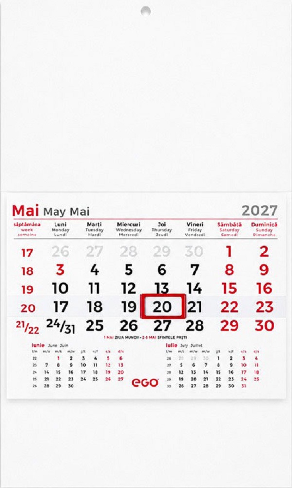 Imaginea produsului 'Calendar perete 2027: Triptic pliat. 1 lună'