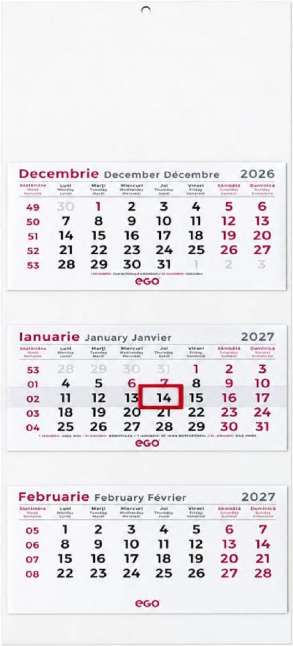Imaginea produsului 'Calendar perete 2027: Triptic pliat. 3 luni'