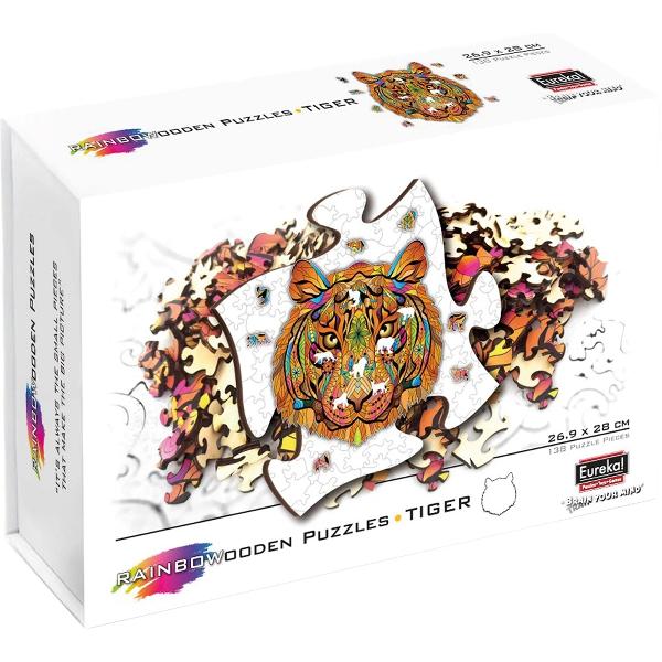 Puzzle din lemn multicolor 138 piese. Tigru