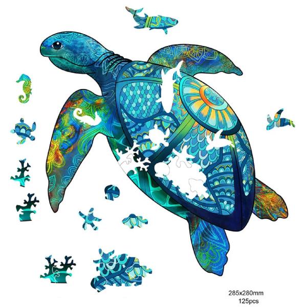 Puzzle din lemn multicolor 125 piese. Broasca testoasa