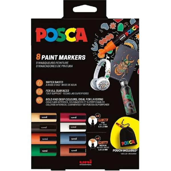 Set 8 markere Uni Posca PC-3M, PC-5M