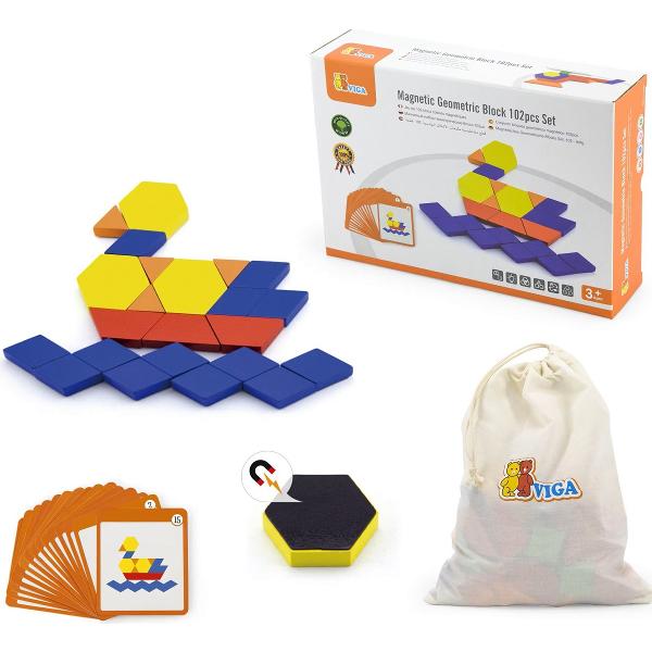 Set blocuri geometrice magnetice 102 piese