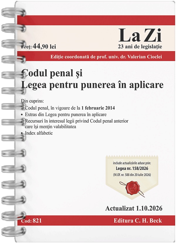 Codul penal și Legea pentru punerea în aplicare Act. 1 Octombrie 2026 Ed. Spiralată de Valerian Cioclei - Coperta cărții
