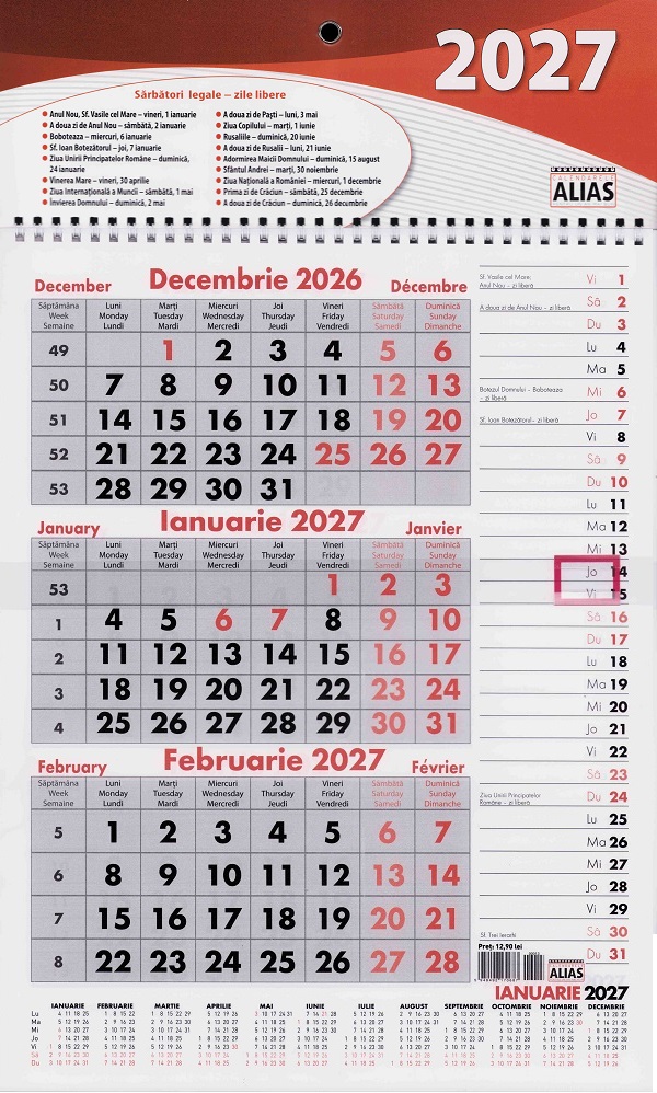Imaginea produsului 'Calendar 2027 triptic cu planner'