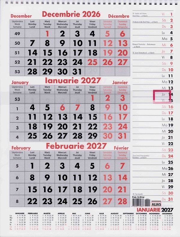 Imaginea produsului 'Calendar 2027 triptic cu planner'