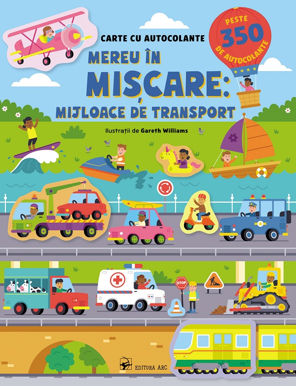 Coperta cărții 'Mereu în mișcare: Mijloace de transport. Carte cu autocolante - Joli Hannah'