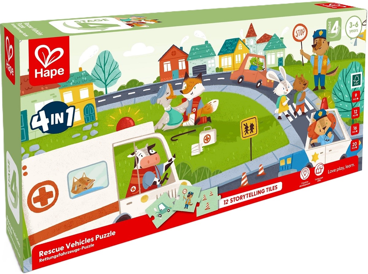 Imaginea produsului 'Puzzle 4 în 1. Vehicule de salvare și 12 piese storytelling'