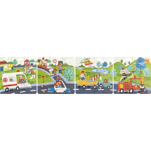 Puzzle 4 in 1. Vehicule de salvare si 12 piese storytelling