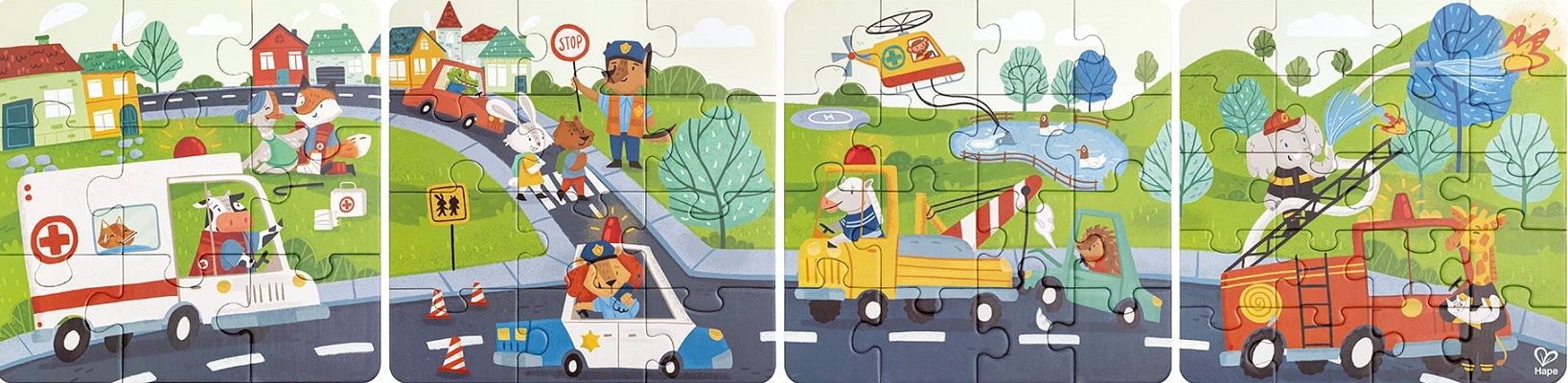 Imaginea produsului 'Puzzle 4 în 1. Vehicule de salvare și 12 piese storytelling'